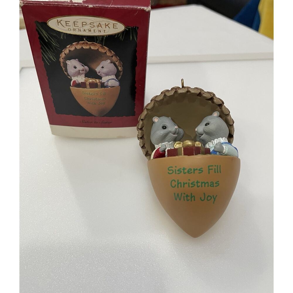 Vintage 1994 “Sister to Sister” Christmas Ornament Acorn with Chipmunks Hallmark